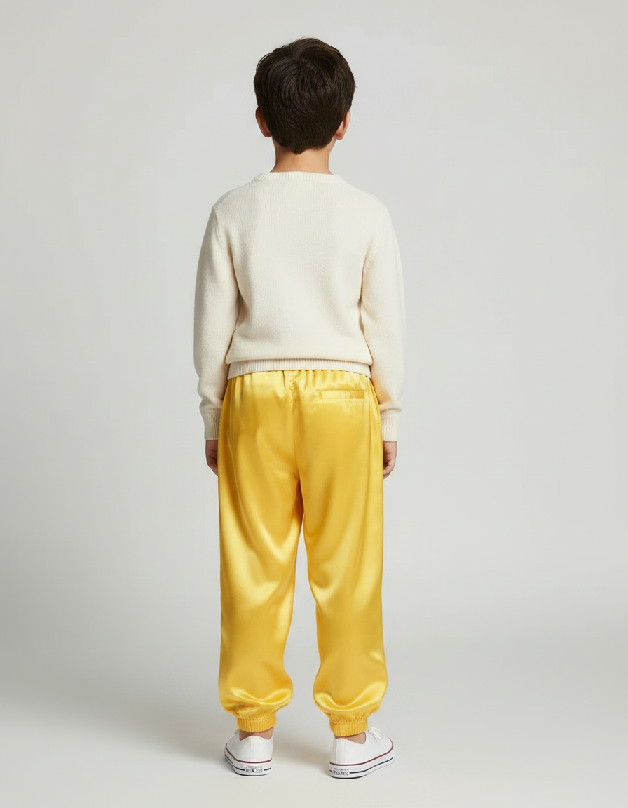 Pantalon Chinois Jaune Satiné Ample Enfant Élastiqué - vue 2
