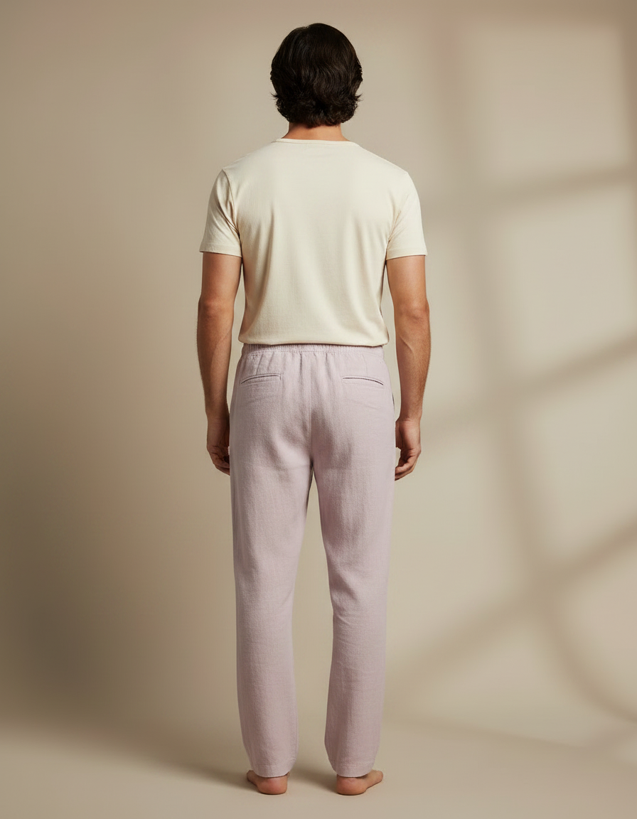 Pantalon Chinois Lin Coton Ample Rose Homme - vue 2