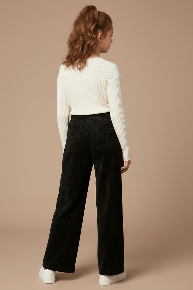 Pantalon Chinois Fille Noir Ample - Cordé - vue 2