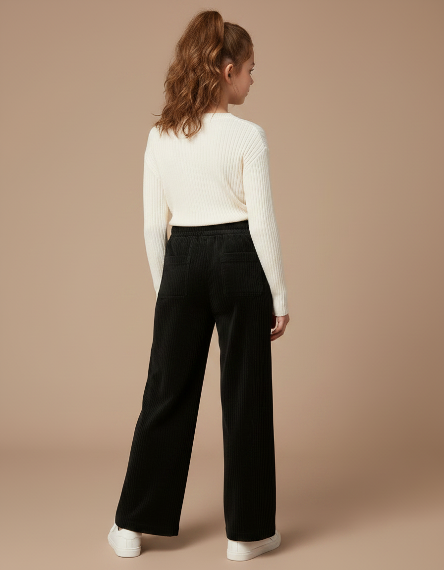 Pantalon Chinois Fille Noir Ample - Cordé - vue 2