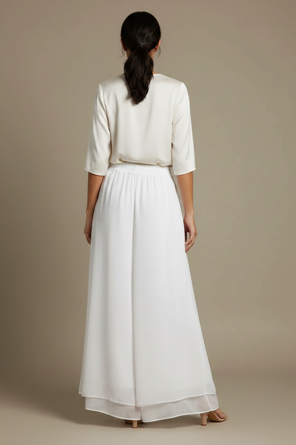 Pantalon Chinois Blanc Fluide Ample Élégant Femme - Soie - vue 2