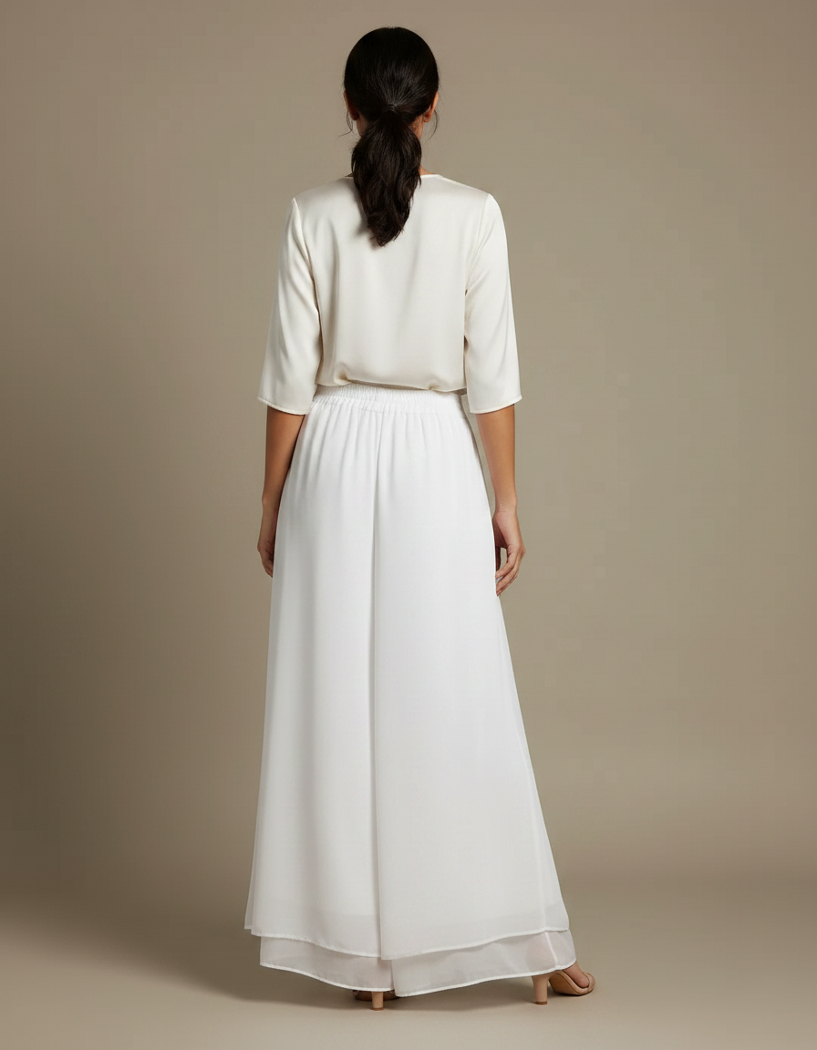 Pantalon Chinois Blanc Fluide Ample Élégant Femme - Soie - vue 2
