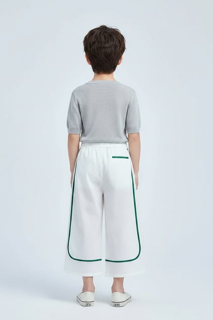 Pantalon Chinois Blanc Ample Cordon Vert Enfant - Lin - vue 2
