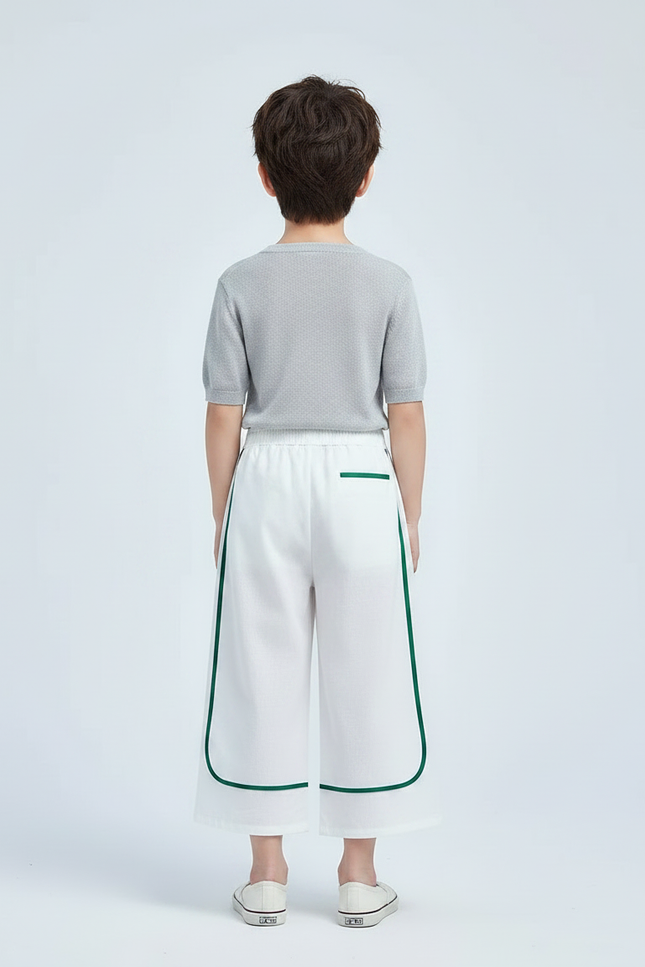 Pantalon Chinois Blanc Ample Cordon Vert Enfant - Lin - vue 2
