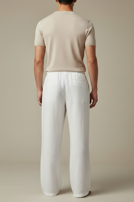 Pantalon Chinois Homme Blanc Ample - Lin - vue 2