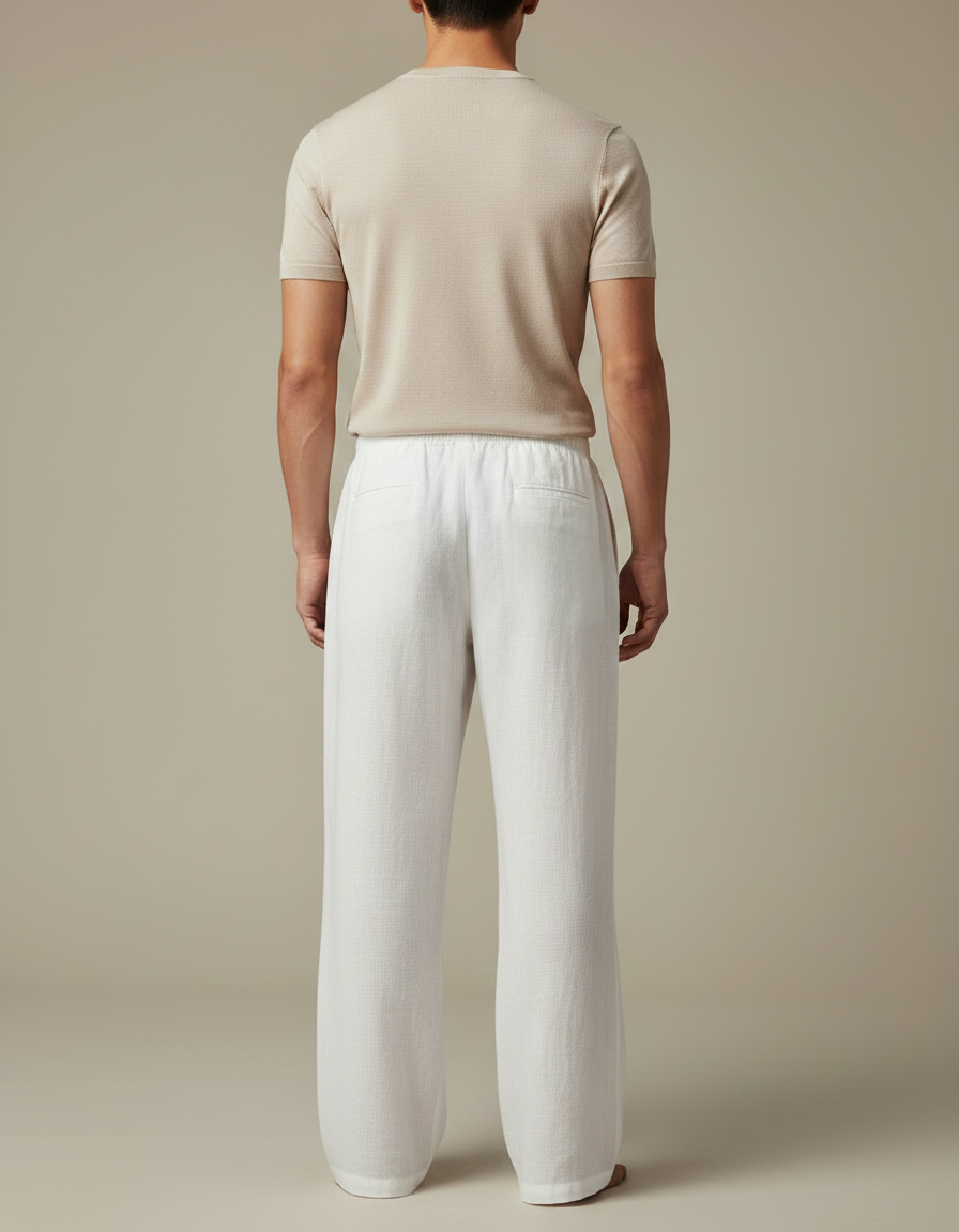 Pantalon Chinois Homme Blanc Ample - Lin - vue 2