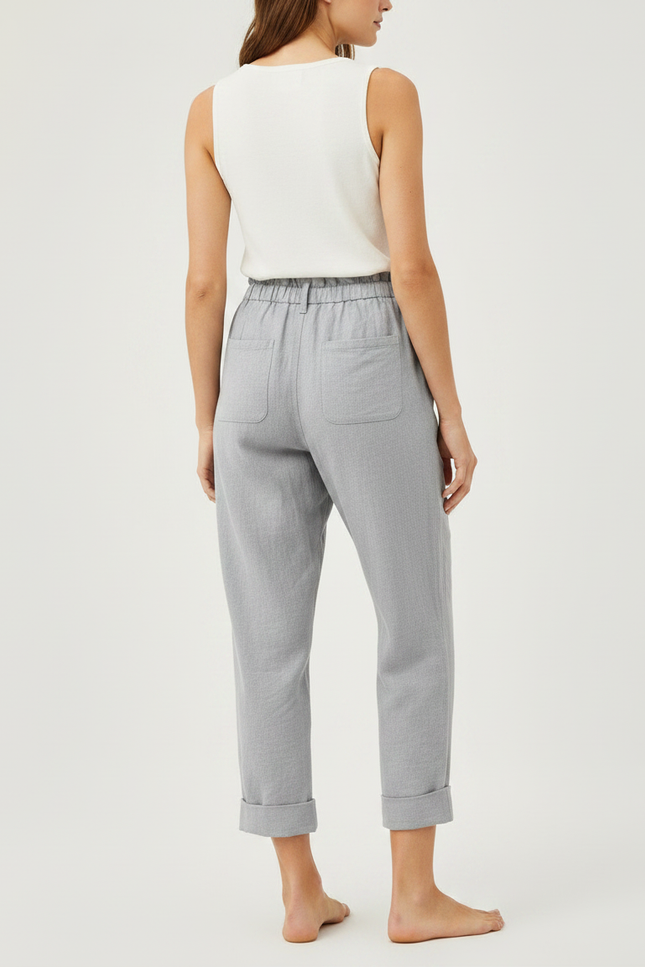 Pantalon Chinois Gris Clair Ample Coton Lin - vue 2