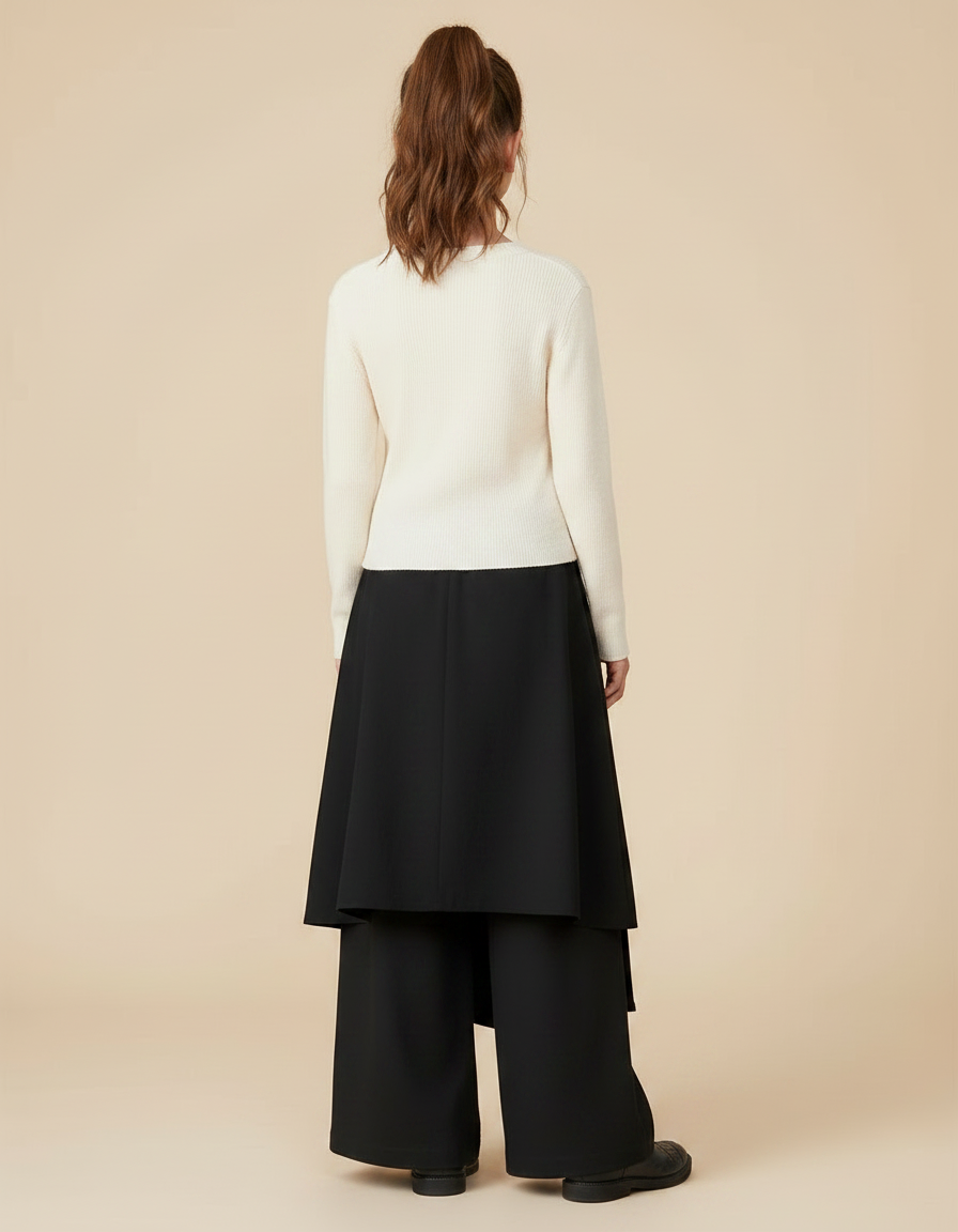 Pantalon Chinois Noir Superposé Ample Fluide Fille - Polyester - vue 2