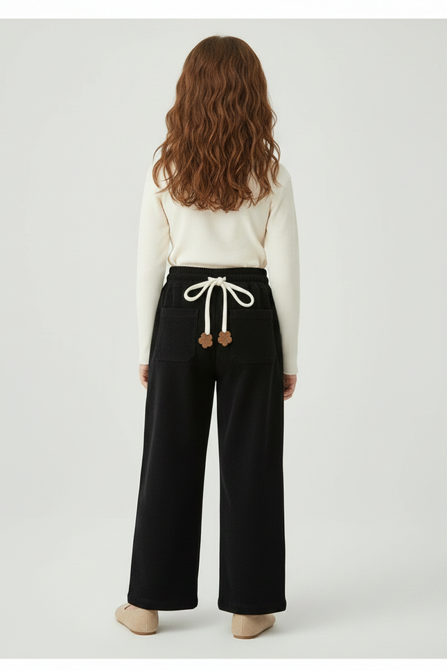 Pantalon Chinois Fille Noir Large - Cordé - vue 2