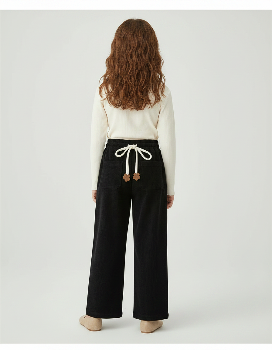 Pantalon Chinois Fille Noir Large - Cordé - vue 2