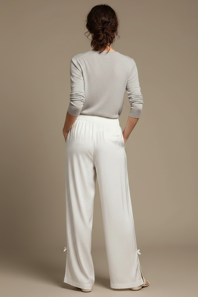Pantalon Chinois Blanc Satin Fluide Ample Élégant - vue 2