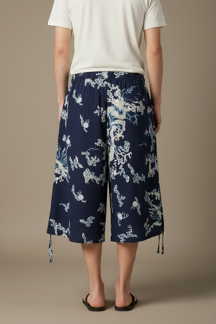 Pantalon Chinois Bleu Marine Ample Dragon Coton Homme - Lin - vue 2