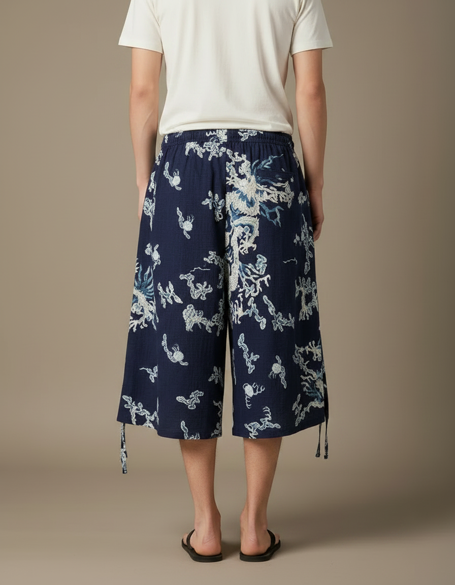 Pantalon Chinois Bleu Marine Ample Dragon Coton Homme - Lin - vue 2