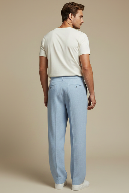 Pantalon Chinois Bleu Ciel Lin Ample Plissé Homme - vue 2
