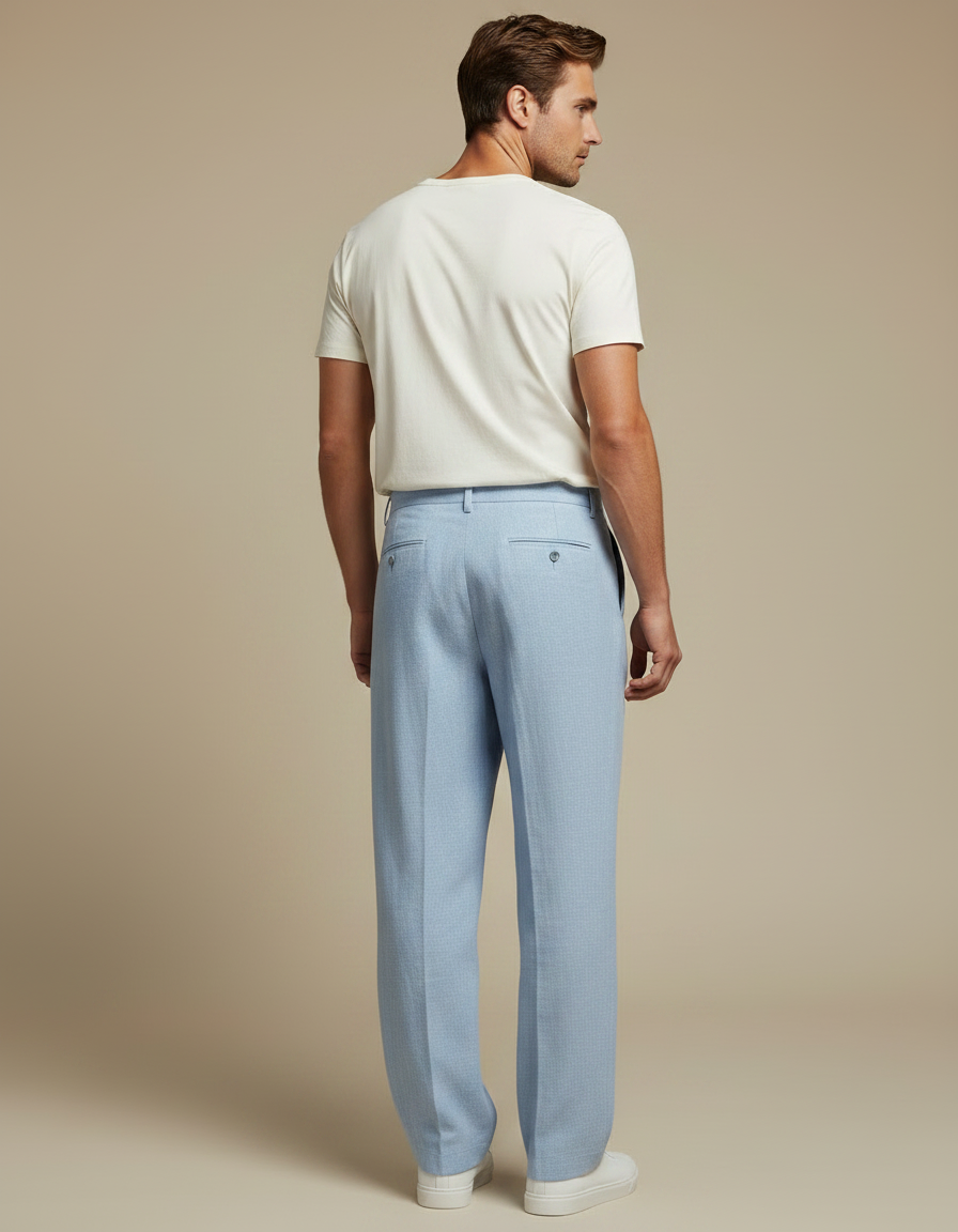 Pantalon Chinois Bleu Ciel Lin Ample Plissé Homme - vue 2
