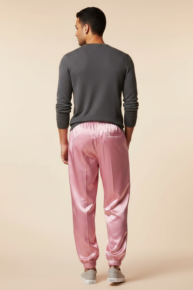 Pantalon Chinois Rose Satin Ample Brillant Homme - vue 2