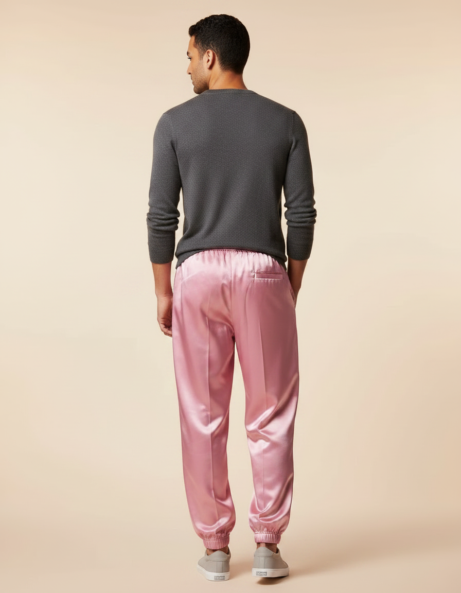 Pantalon Chinois Rose Satin Ample Brillant Homme - vue 2