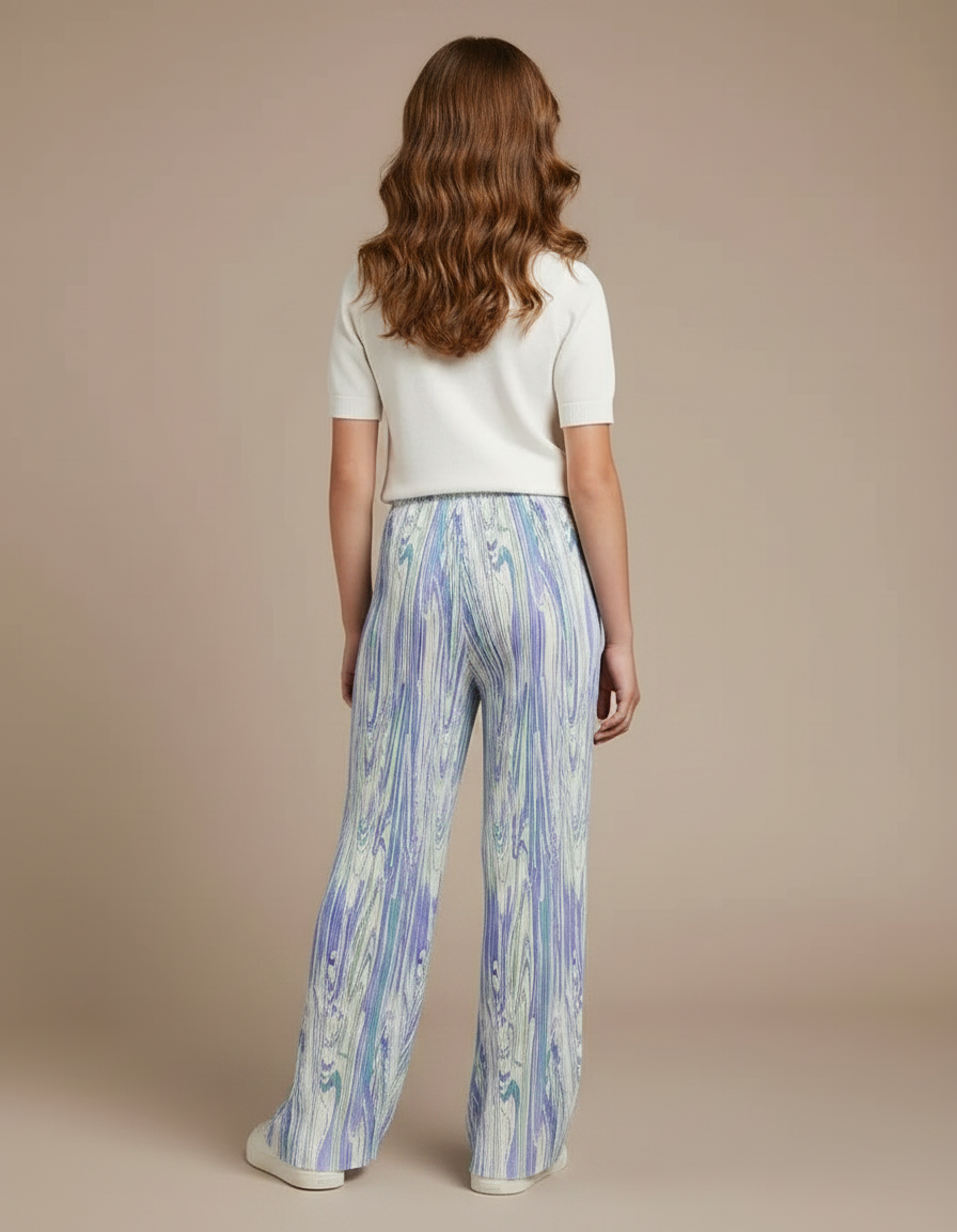Pantalon Chinois Plissé Fluide Imprimé Marbré Enfant - Polyester - vue 2