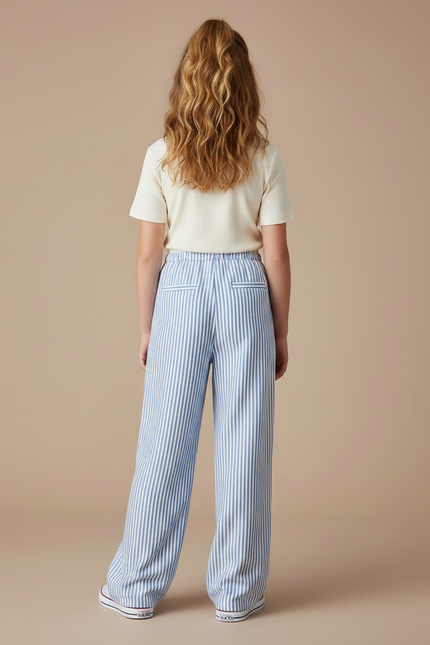 Pantalon Chinois Rayé Bleu Ample Fluide Enfant - Lin - vue 2