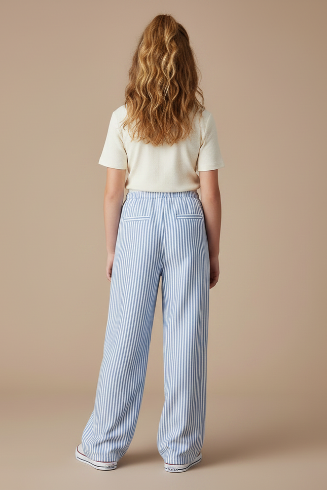 Pantalon Chinois Rayé Bleu Ample Fluide Enfant - Lin - vue 2