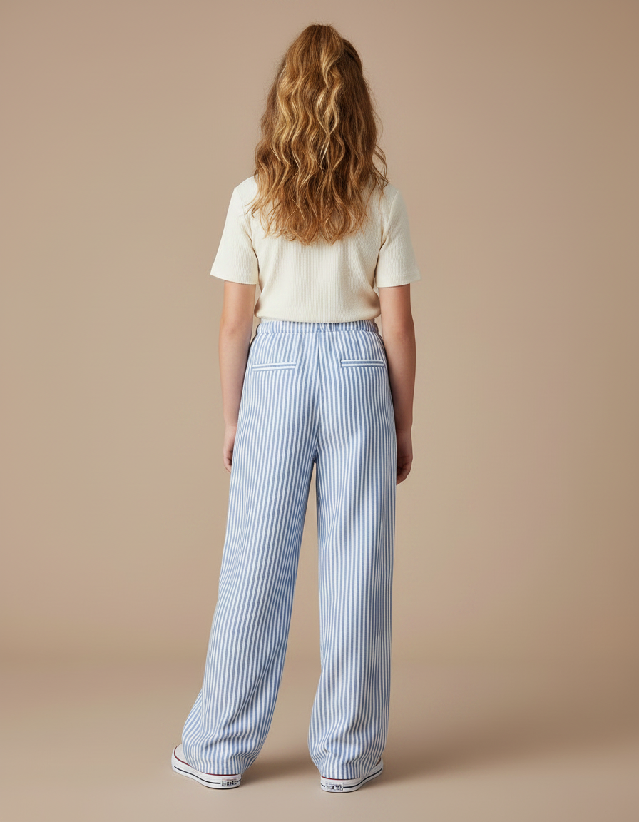 Pantalon Chinois Rayé Bleu Ample Fluide Enfant - Lin - vue 2