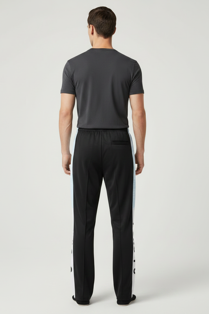 Pantalon Chinois Noir Bandes Blanches Imprimées Sport - Polyester - vue 2