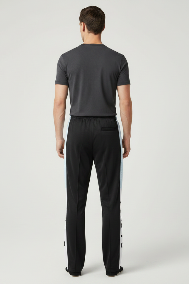Pantalon Chinois Noir Bandes Blanches Imprimées Sport - Polyester - vue 2
