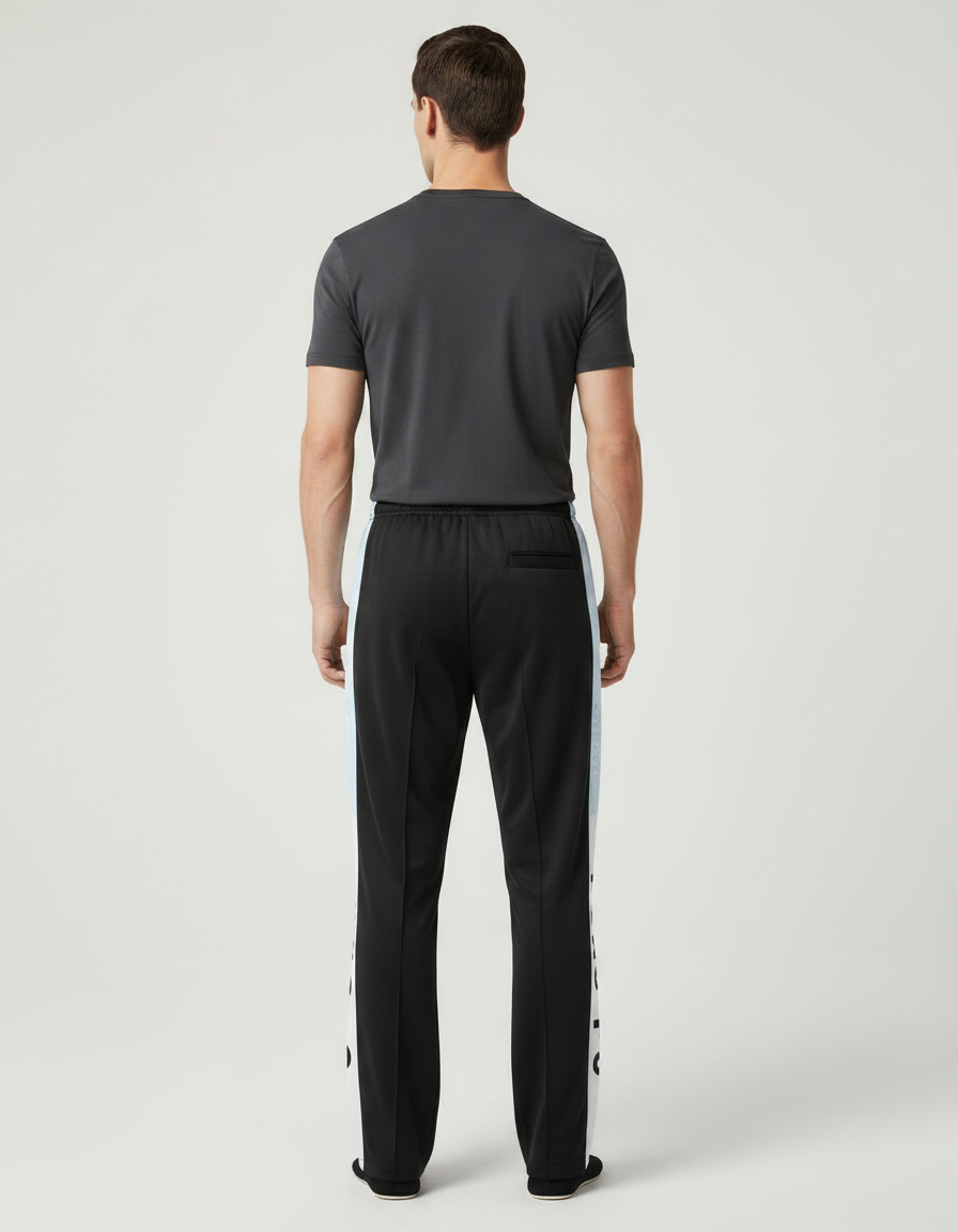 Pantalon Chinois Noir Bandes Blanches Imprimées Sport - Polyester - vue 2