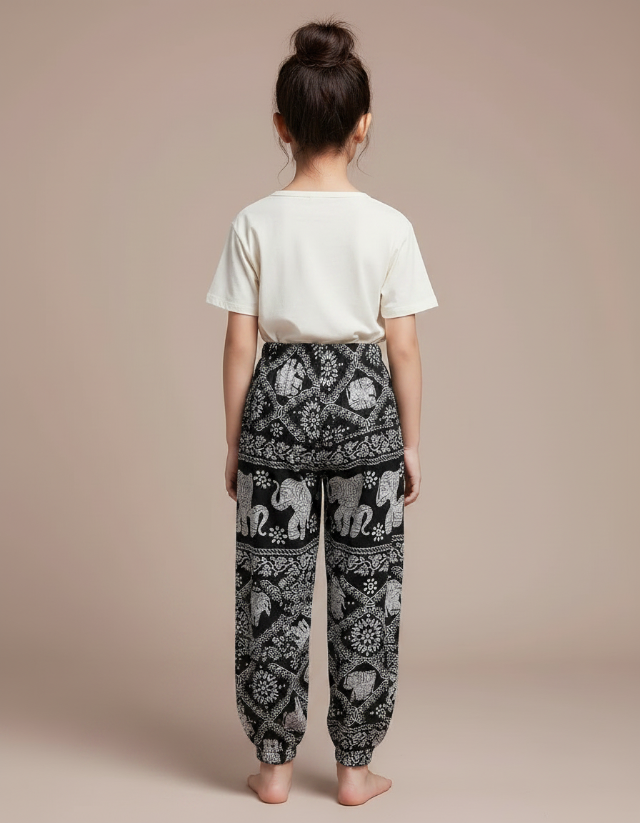 Pantalon Chinois Noir Blanc Imprimé Éléphant Ample Fille - Viscose - vue 2
