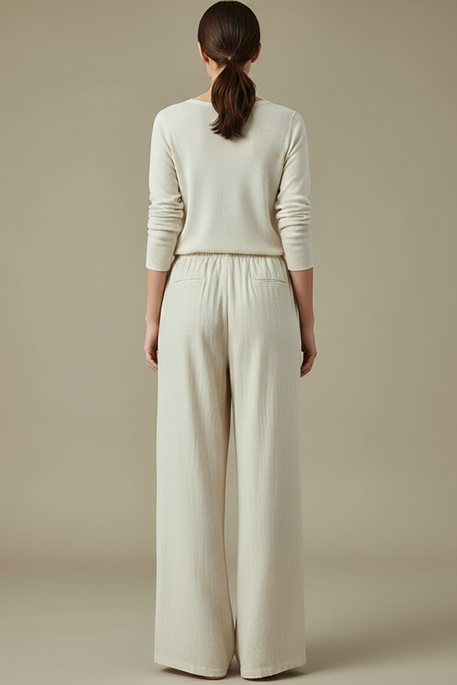 Pantalon Chinois Beige Ample Coton Lin Fluide - vue 2
