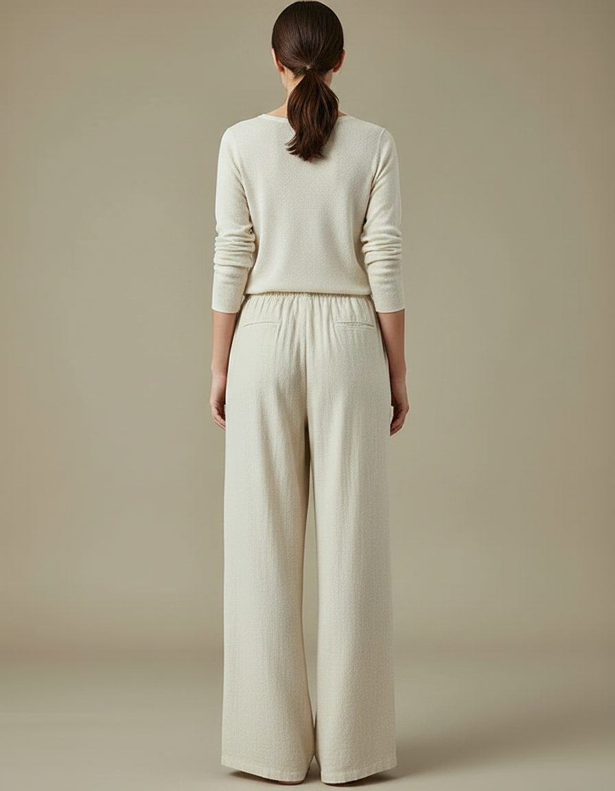 Pantalon Chinois Beige Ample Coton Lin Fluide - vue 2