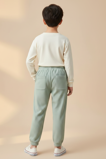 Pantalon Chinois Vert Côtelé Ample Garçon Décontracté - Cordé - vue 2
