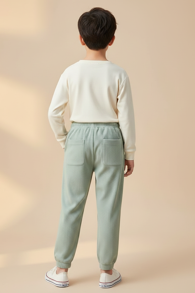 Pantalon Chinois Vert Côtelé Ample Garçon Décontracté - Cordé - vue 2