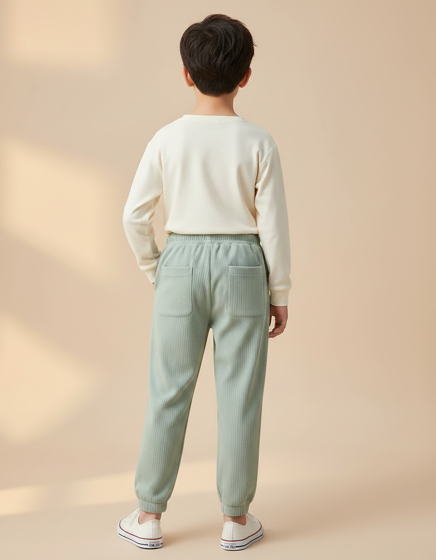 Pantalon Chinois Vert Côtelé Ample Garçon Décontracté - Cordé - vue 2