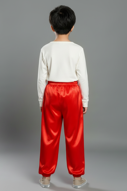 Pantalon Chinois Rouge Satiné Ample Élastique Enfant - vue 2