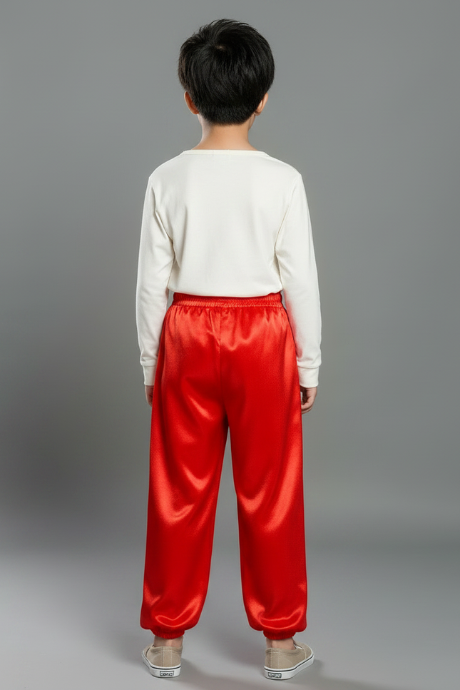 Pantalon Chinois Rouge Satiné Ample Élastique Enfant - vue 2