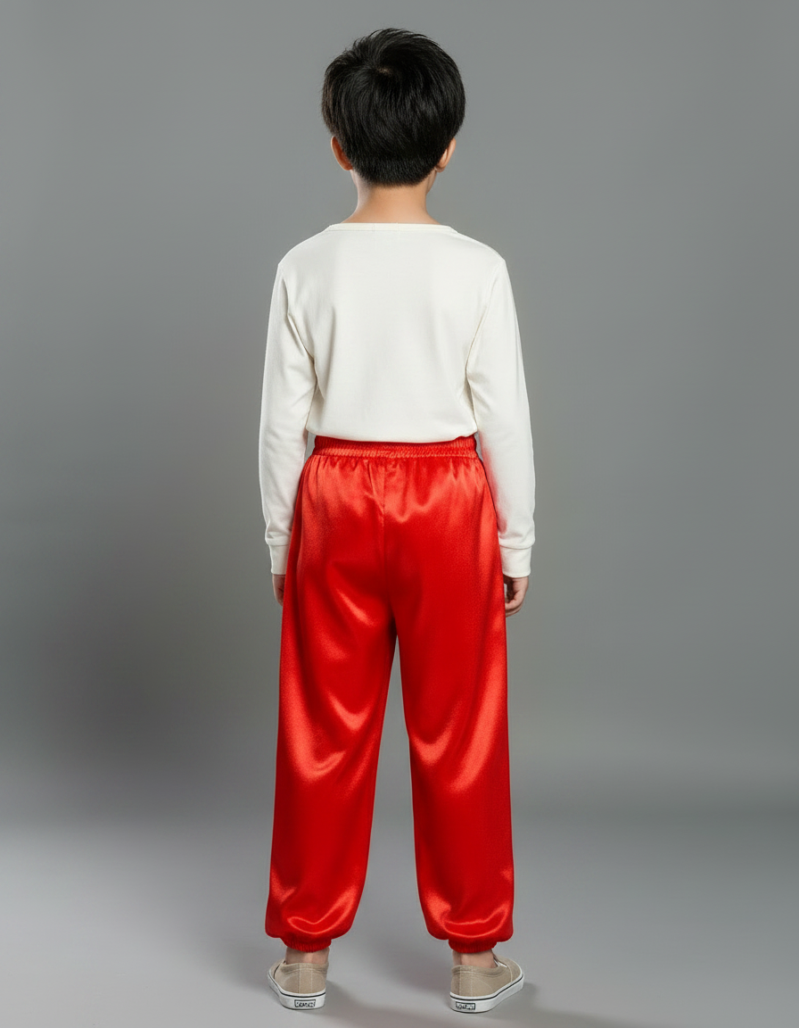 Pantalon Chinois Rouge Satiné Ample Élastique Enfant - vue 2