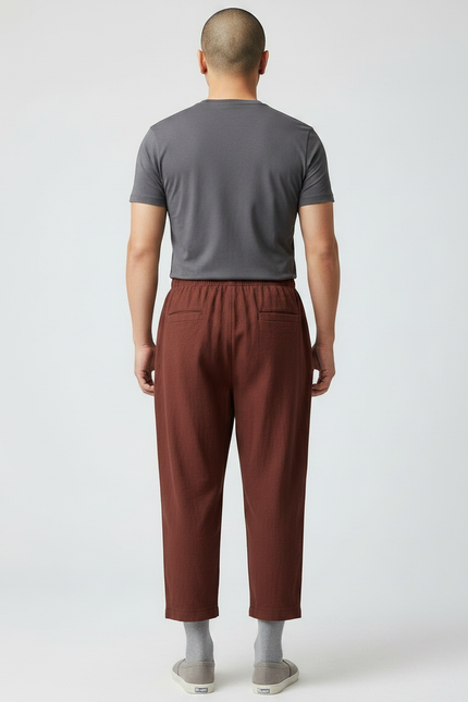 Pantalon Chinois Marron Ample Lin Décontracté Homme Léger - vue 2