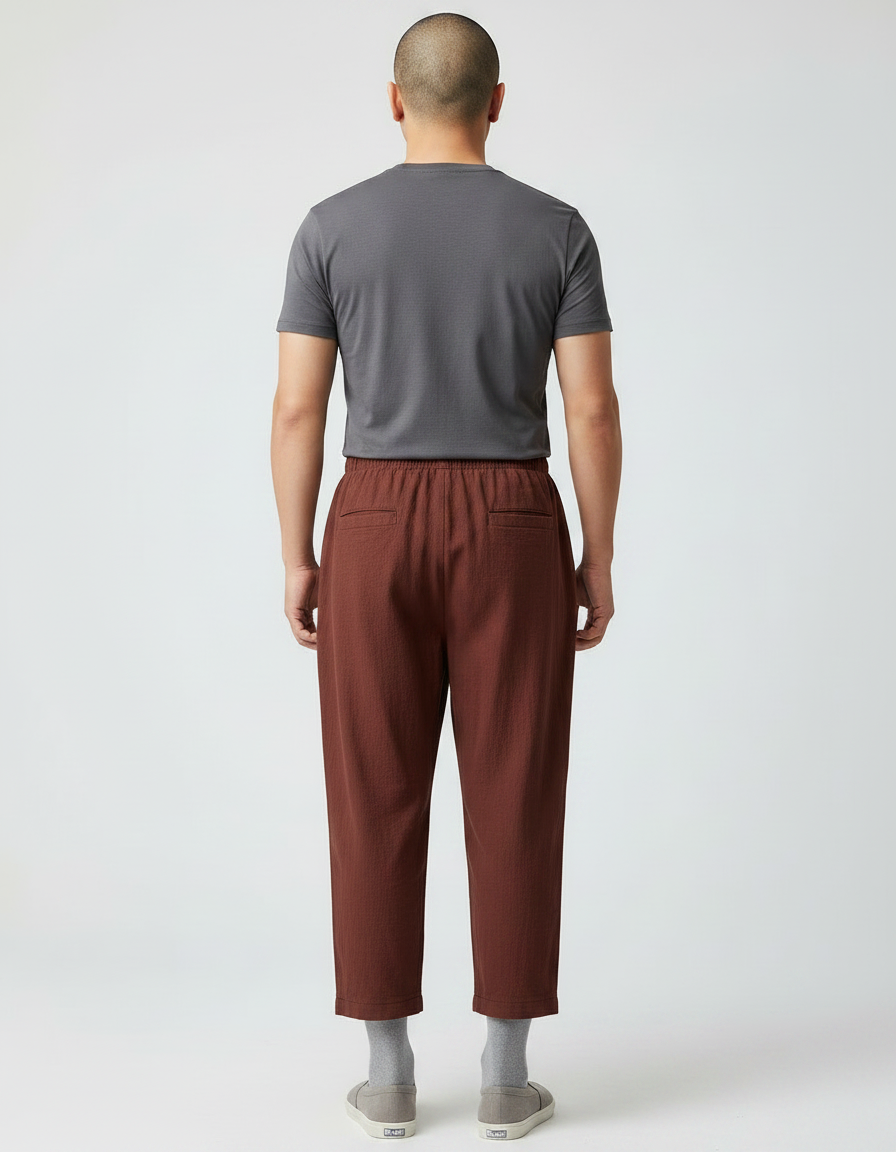 Pantalon Chinois Marron Ample Lin Décontracté Homme Léger - vue 2