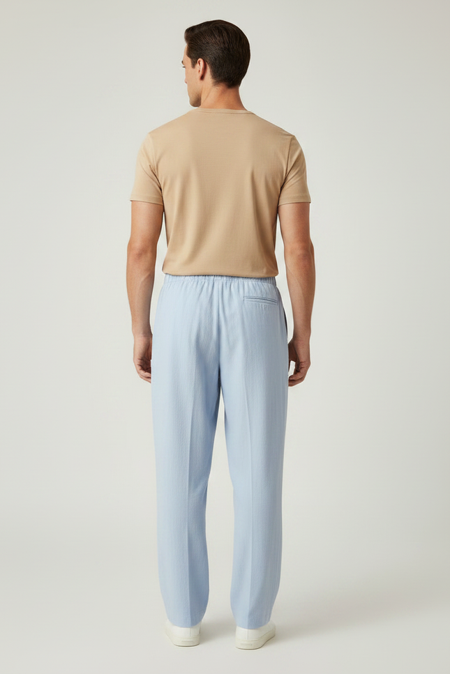 Pantalon Chinois Bleu Ciel Ample Lin Léger Décontracté - vue 2