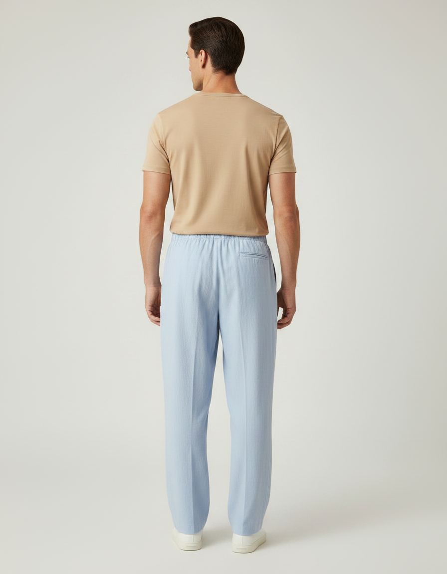 Pantalon Chinois Bleu Ciel Ample Lin Léger Décontracté - vue 2