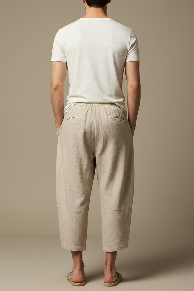 Pantalon Chinois Coton Lin Harem Beige Homme - vue 2