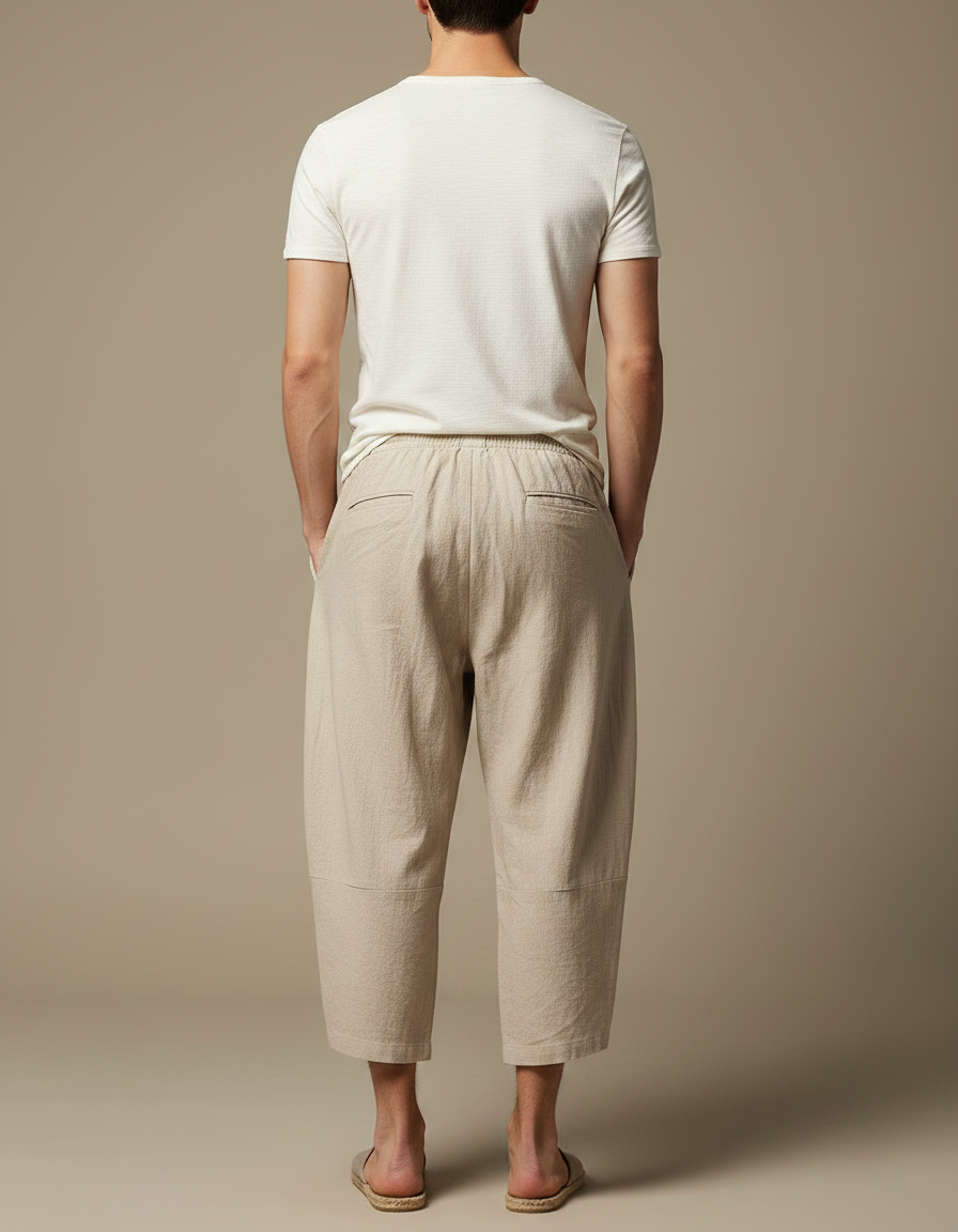 Pantalon Chinois Coton Lin Harem Beige Homme - vue 2