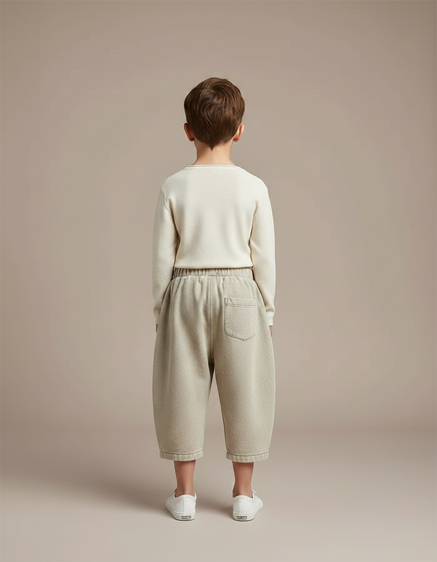 Pantalon Chinois Harem Ample Coton Enfant Beige - Molleton - vue 2