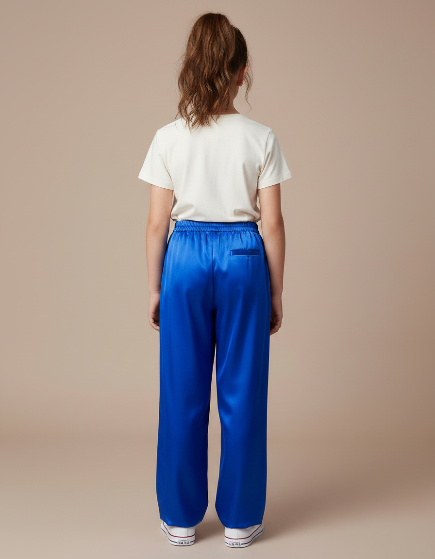 Pantalon Chinois Bleu Royal Satiné Ample Enfant - vue 2