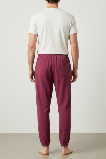 Pantalon Chinois Bordeaux Ample Coton Élastique Confortable - vue 2