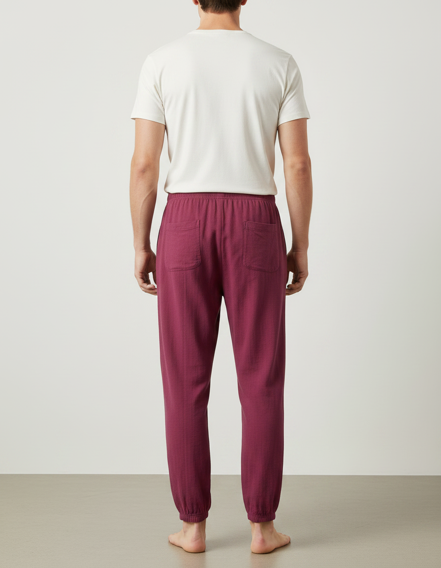Pantalon Chinois Bordeaux Ample Coton Élastique Confortable - vue 2