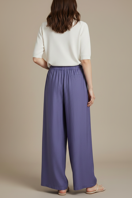 Pantalon Chinois Violet Ample Lin Fluide Femme - vue 2