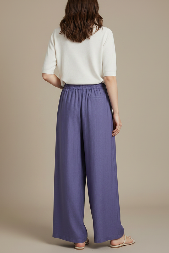 Pantalon Chinois Violet Ample Lin Fluide Femme - vue 2