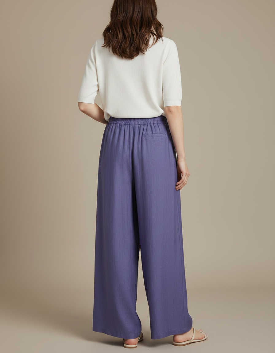 Pantalon Chinois Violet Ample Lin Fluide Femme - vue 2